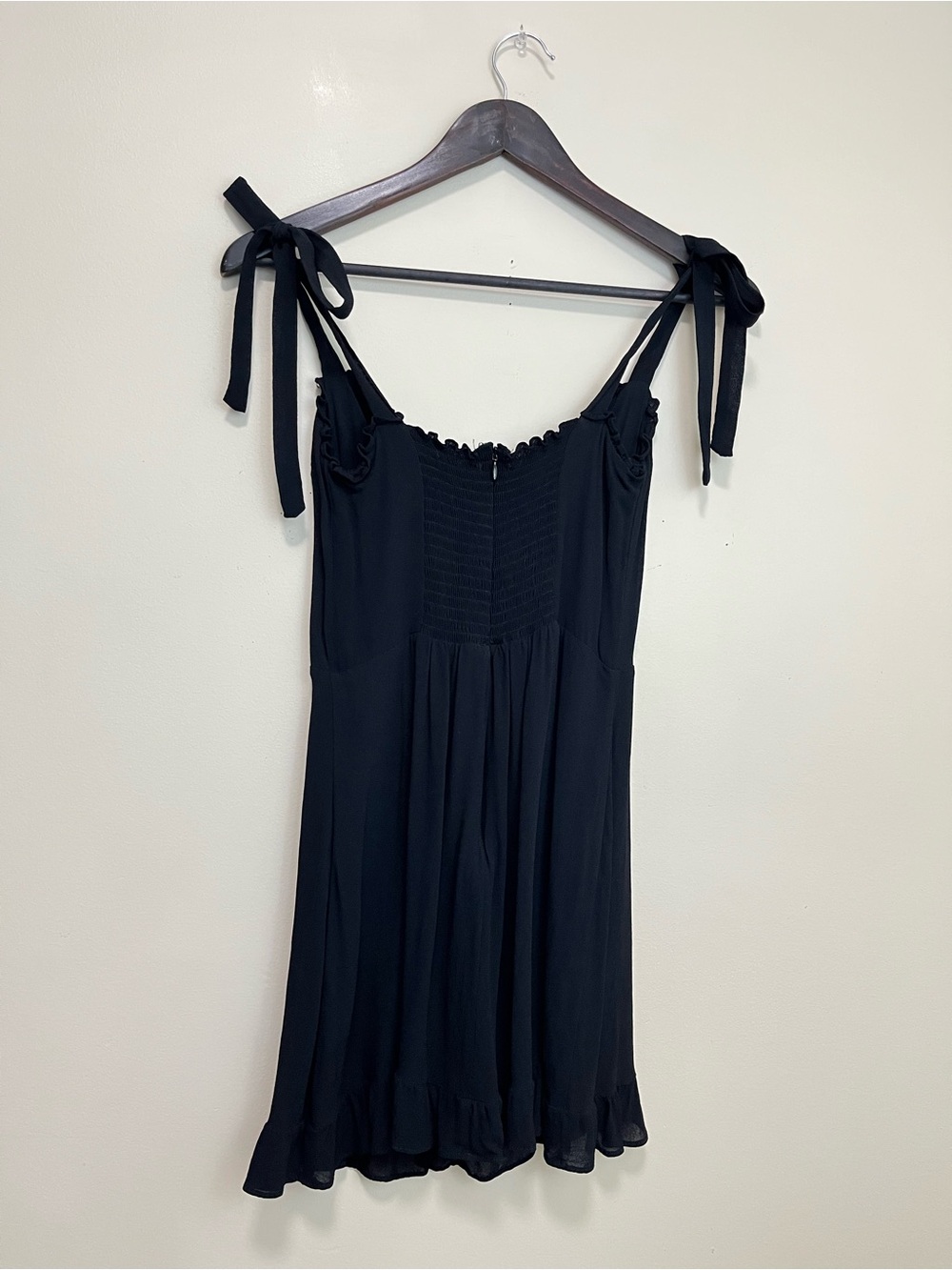 Reformation Christine Dress - Black Tie-Shoulder Ruffle Mini Dress - Picture 6 of 14